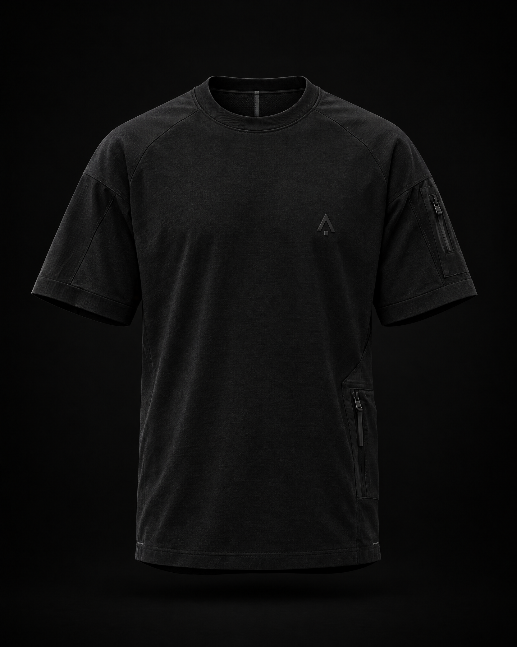 Black ARCEON Operator technical tee with a tonal A-frame mark and utility pockets.